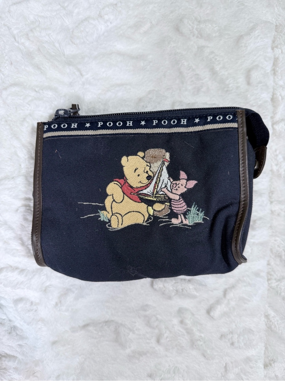 Disney Winnie the Pooh Navy Canvas Pouch with Piglet-VTG